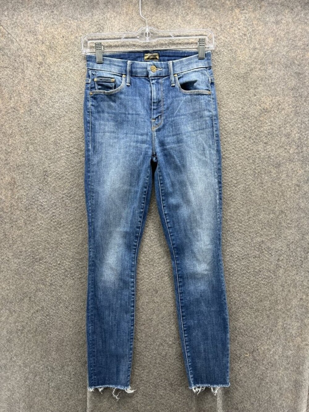 Mother Ankle Fray Jeans Womens 24 Blue Medium Wash Slim Distressed Raw Hem Denim